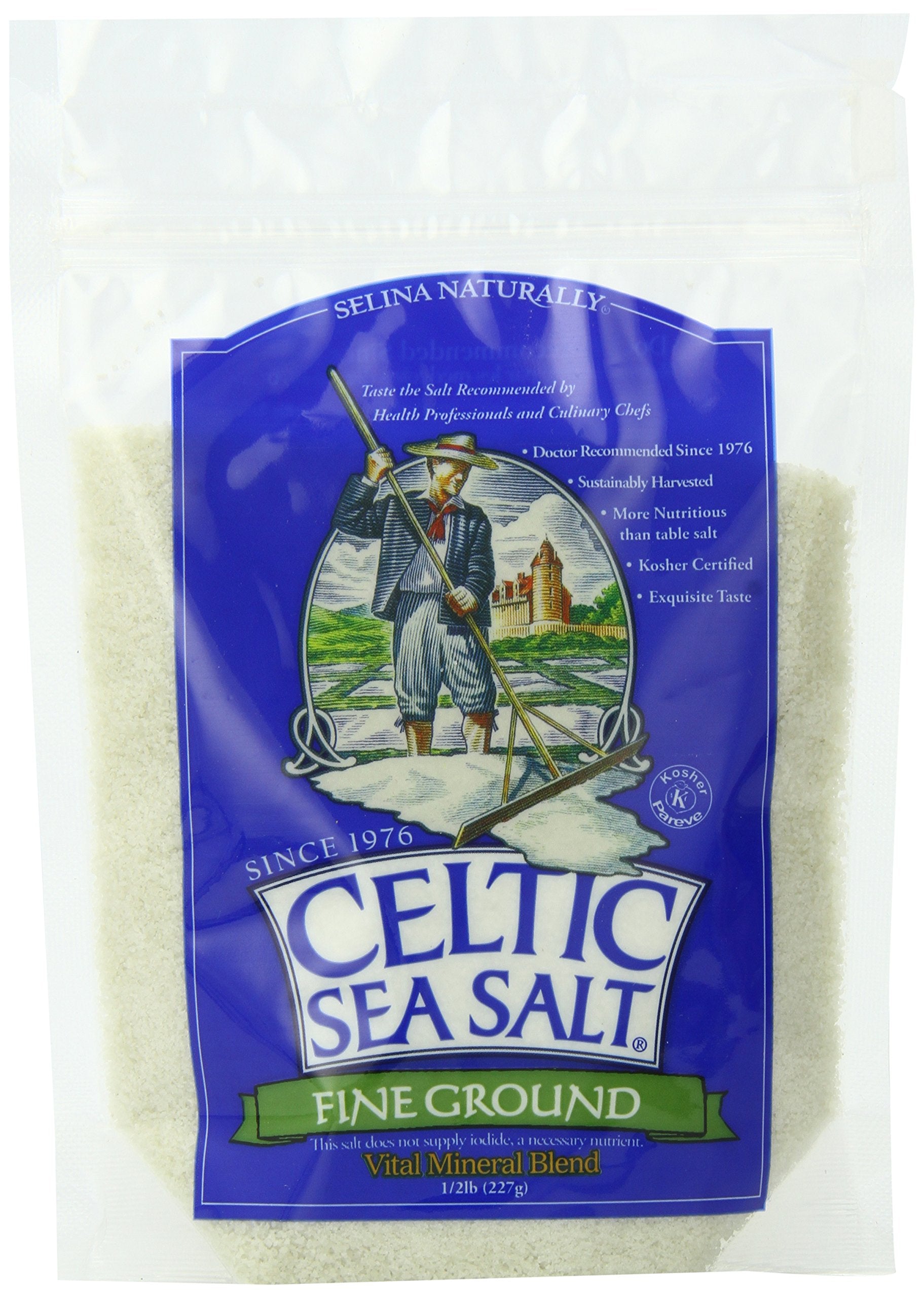 Celtic Sea Salt Fine Ground 8 Ounce Resealable Bag (Pack of 6)